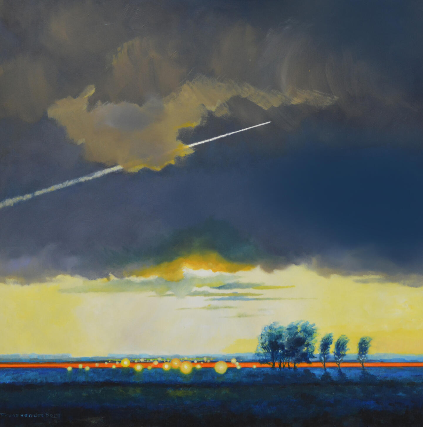 Landscape with city and airplane